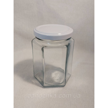 Банка скляна 280 мл шестигранна з білою кришкою 63 мм (20 штук)